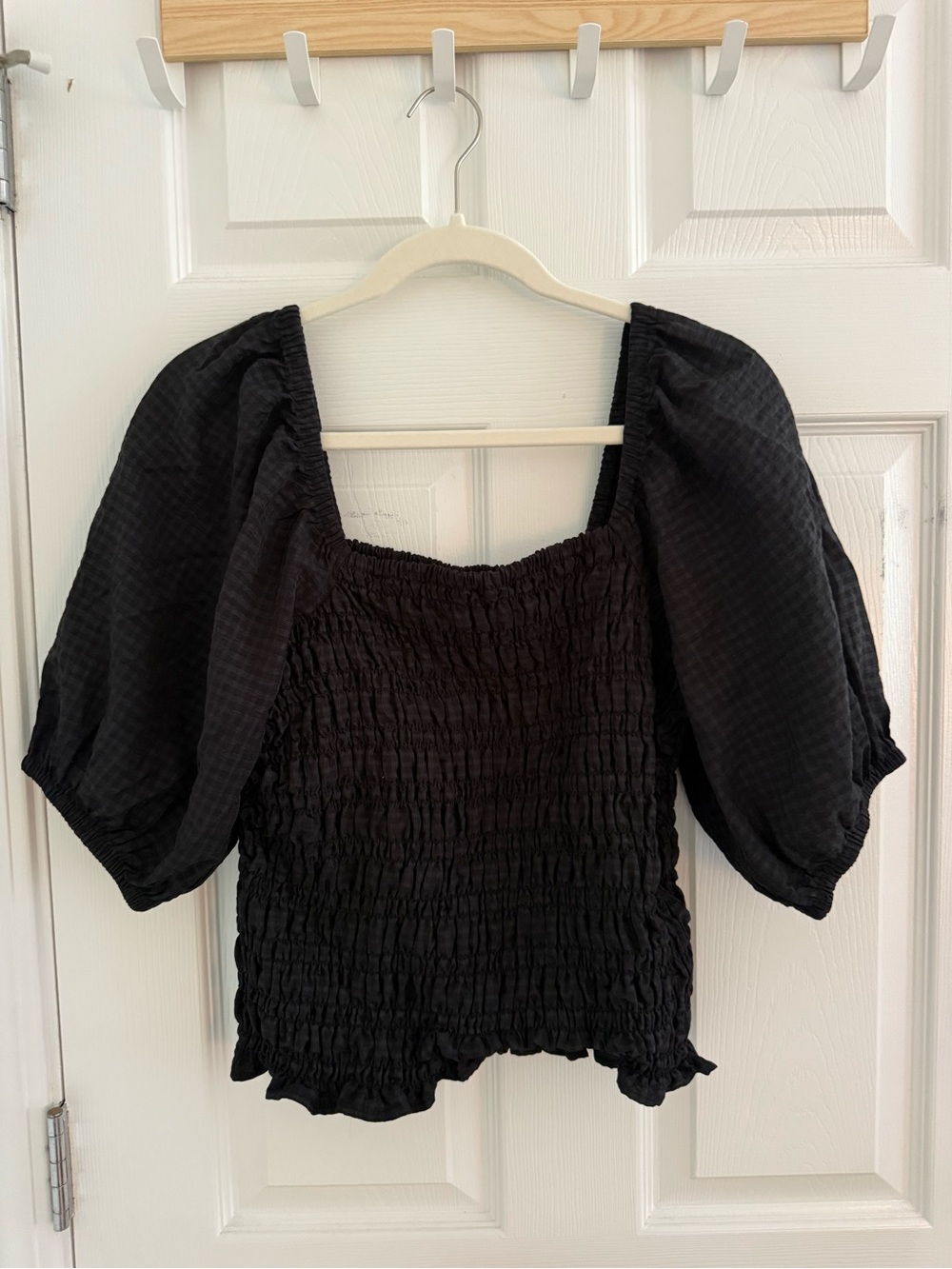 Old Navy Black Smocked Puff Sleeve Top